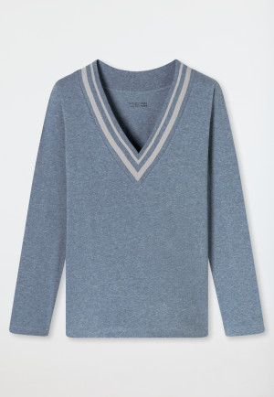 Shirt langarm V-Ausschnitt jeans-meliert - Mix+Relax