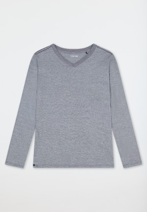Shirt langarm V-Ausschnitt nachtblau geringelt - Mix+Relax