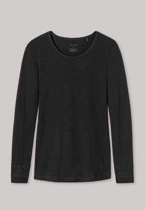 Shirt langarm Wolle Tencel Spitze schwarz - selected! premium