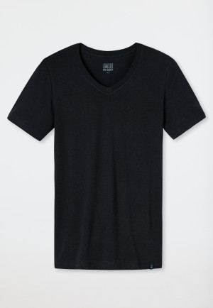 Maglia a manica corta in jersey elastico scollo tondo blu-nero - Long Life Soft