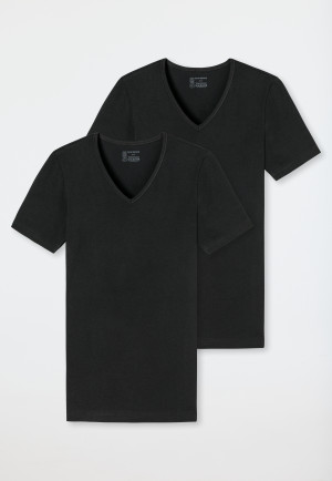 Short-sleeved shirts 2-pack organic cotton deep V-neck black - 95/5