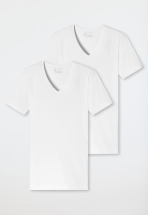 Shirts short-sleeved 2-pack organic cotton deep V-neck white - 95/5