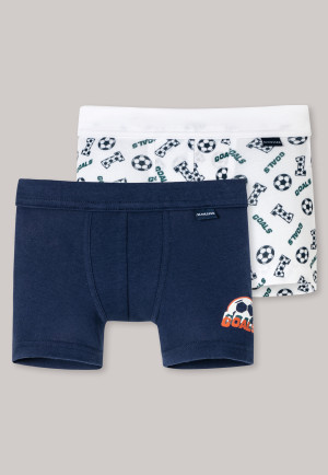 Shorts 2er-Pack Feinripp Organic Cotton Softbund Goal dunkelblau/weiß - Fußball