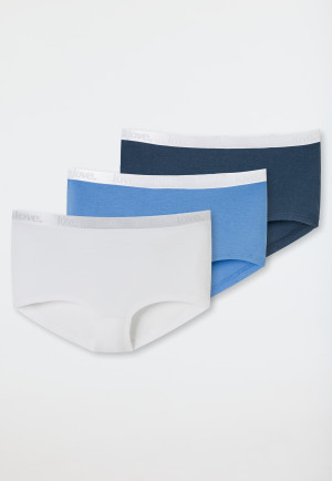 Pantaloncini 3 pezzi in cotone organico Love blu notte/azzurro/bianco - 95/5