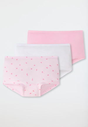 Shortys par lot de 3 coton bio cheval rayures blanc/rose - 95/5