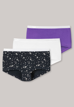 Lot de 3 shorts en coton bio planètes bleu foncé / violet / blanc à motifs - 95/5