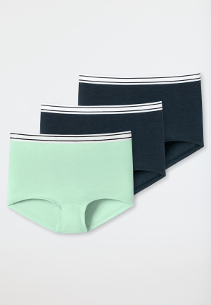Confezione da 3 shorts a righe in cotone biologico, blu scuro/menta - 95/5