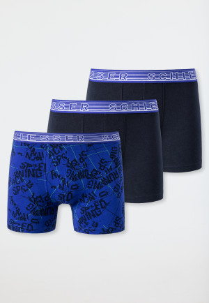 Boxers lot de 3 coton bio rayures bleu foncé/motif bleu roi - 95/5