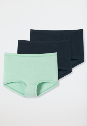 Confezione da 3 pantaloncini in cotone biologico con morbido elastico in vita, blu scuro/verde menta - 95/5