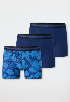 Lot de 3 shorts en coton biologique rayures feuilles bleu nuit - 95/5