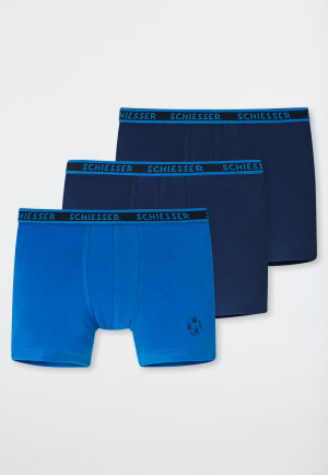 Shorts 3-pack organic cotton geweven elastische tailleband voetbal blauw - 95/5