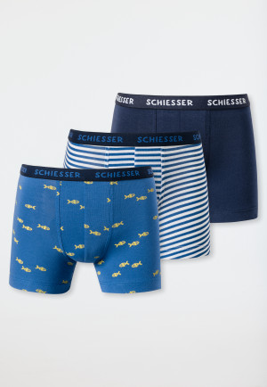 Boxers lot de 3 coton bio bande tissée élastique rayures poissons multicolore - Natural Love