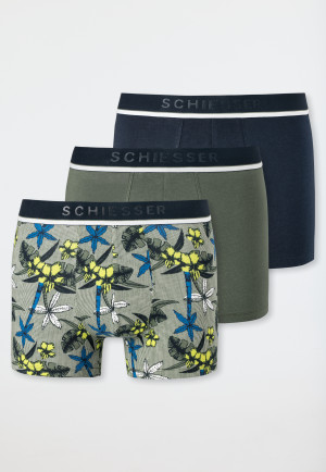 Lot de 3 shorts coton bio tissé bande élastique uni motif fleuri multicolore - 95/5