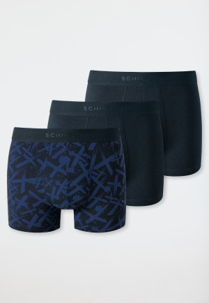 Shorts 3-pack biologisch katoen geweven elastische tailleband effen/met patroon donkerblauw/koningsblauw - 95/5