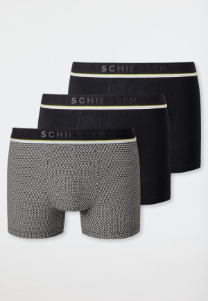 Lot de 3 shorts bande élastique tissée en coton biologique motif uni noir/blanc - 95/5
