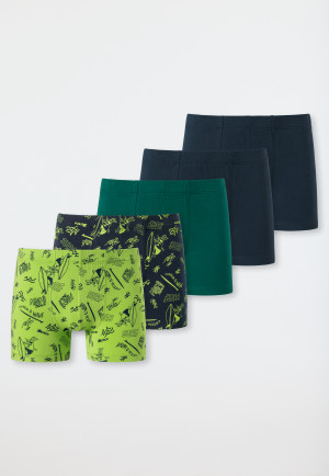 Shorts 5er-Pack Organic Cotton Softbund Surfer dunkelblau/ dunkelgrün/ lime gemustert - 95/5