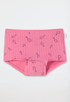 Culotte a pantaloncino da bambina in Tencel di cotone biologico con morbida fascia in vita, finitura lucida, motivo con oca su sfondo rosa - Original Classics