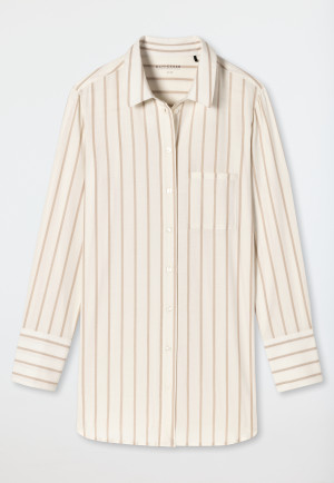 Sleep shirt long-sleeved woven fabric Tencel button placket stripes off-white - selected! premium inspiration
