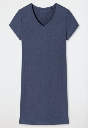 Sleepshirt kurzarm Doppelripp Modal V-Ausschnitt blau - Modern Rib - Natural Dye