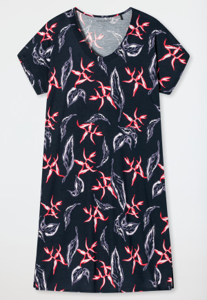 Sleepshirt kurzarm Modal V-Ausschnitt Blätterprint multicolor - Contemporary Nightwear