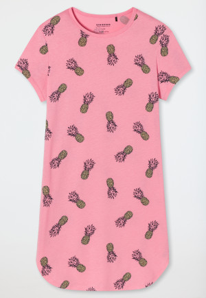 Chemise de nuit manches courtes coton bio ananas rose - Ocean Flow