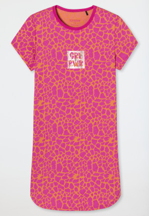 Maglietta da notte a maniche corte in cotone biologico con fantasia, rosa - Prickly Love