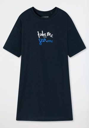 Sleep shirt short-sleeved organic cotton sea dark blue - Aquatic Flow