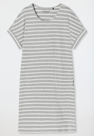 Sleepshirt kurzarm Streifen grau-meliert - Casual Essentials