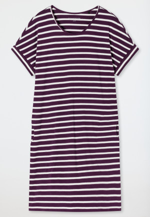 Sleepshirt kurzarm Streifen pflaume - Casual Essentials