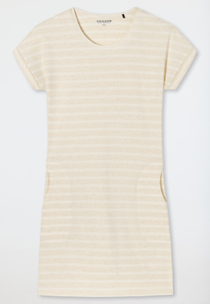 Camicia da notte a maniche corte con tasche e risvolto sulle maniche, a righe breton in mélange naturale - Essential Stripes