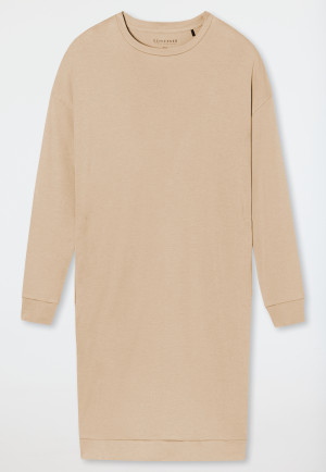 Chemise de nuit manches longues modal oversize bords-côtes sable - Modern Nightwear