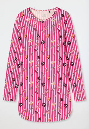 Slaapshirt lange mouwen biologisch katoen gestreept donuts roze - Teens Nightwear