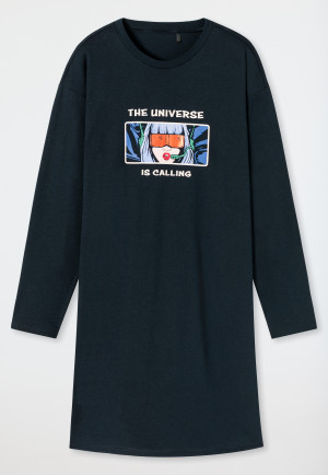 Maglia del pigiama a maniche lunghe in cotone biologico con scritta Universe, blu notte - Teens Nightwear
