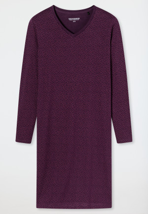 Sleepshirt langarm V-Ausschnitt Punkte pflaume - Comfort Essentials