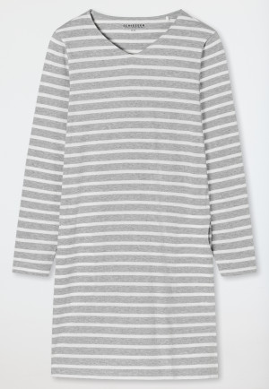 Sleepshirt langarm V-Ausschnitt Streifen grau-meliert - Casual Essentials