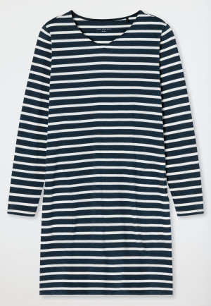 Sleepshirt langarm V-Ausschnitt Streifen nachtblau - Casual Essentials