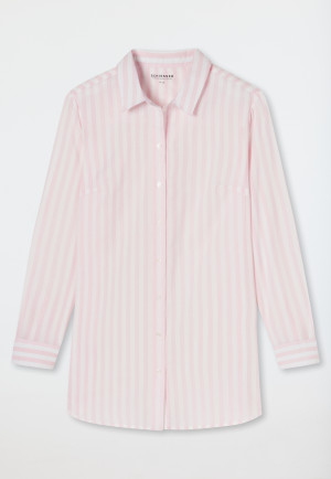 Maglia da notte a maniche lunghe in tessuto intrecciato con abbottonatura, a righe, lilla - Pyjama Story