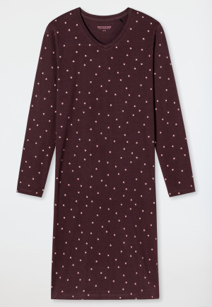 Sleepshirt langarm weite Silhouette V-Ausschnitt Minimalprint burgund - Essentials Comfort Fit