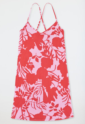 Slaapshirt spaghettibandjes bloemenprint zuurstokroze - Modern Nightwear