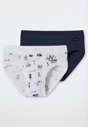 Briefs 2-pack fine rib organic cotton soft waistband ski white/dark blue - Rat Henry