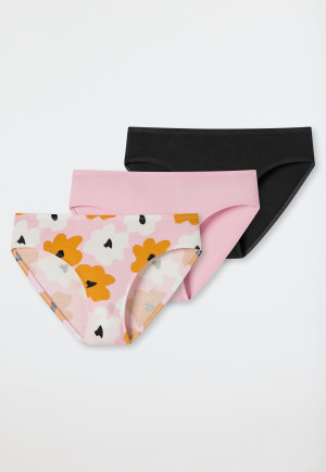 Panty 3-pack organic cotton flowers pink/black patterned - 95/5
