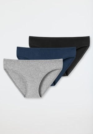 Panty 3-pack organic cotton black/heather gray/midnight blue - 95/5