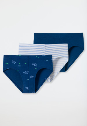 Slips lot de 3 coton bio taille douce rayures bateaux en papier poissons multicolore - Rat Henry