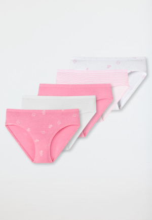 Confezione da 5 slip in cotone biologico a righe con cani bianco/rosa - 95/5