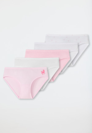 panties 5-pack organic cotton horse stripes white/pink - 95/5