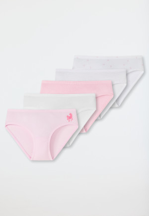 Slips 5-pack organic cotton paard streepjes wit/roze - 95/5