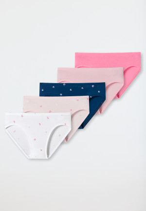 Confezione da 5 slip in cotone biologico con morbida fascia in vita, motivo coroncine, tonalità multicolore - Girls World