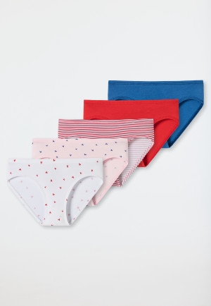 Confezione da 3 slip in cotone biologico con morbida fascia in vita, motivo a righe e cuoricini, tonalità multicolore - Natural Love