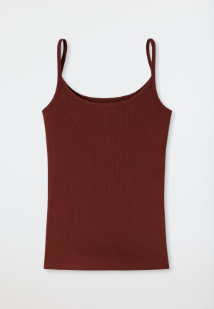 Top con spalline sottili in cotone biologico a doppia costa, color terracotta - Pure Rib