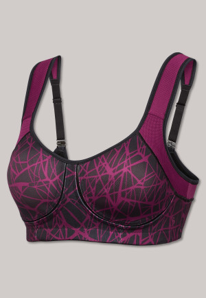 Sports bra molded cups wireless High Support berry-black patterned - Active